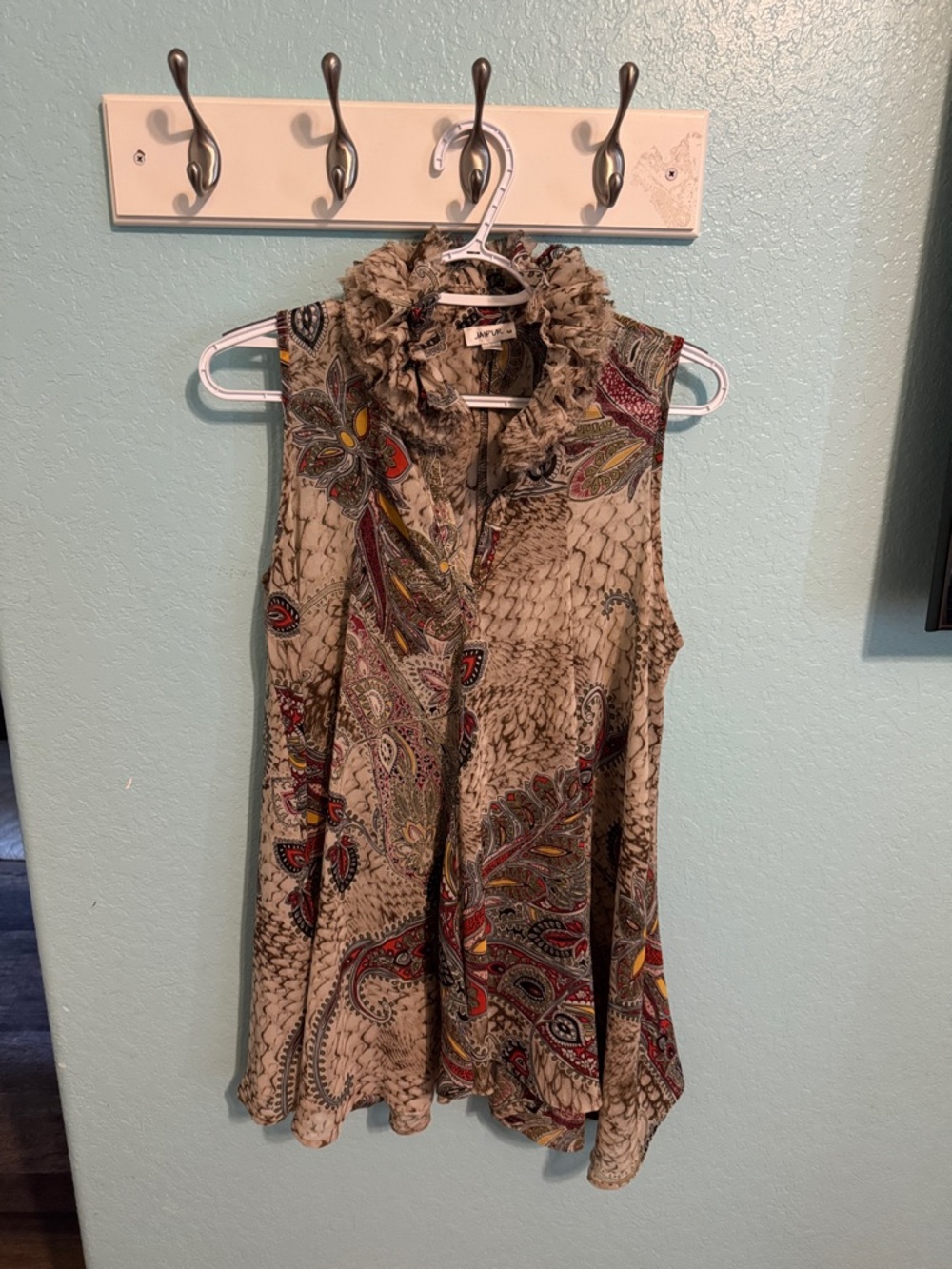 Jaipur Ruffled Collar Paisley Tunic - Beige Multi